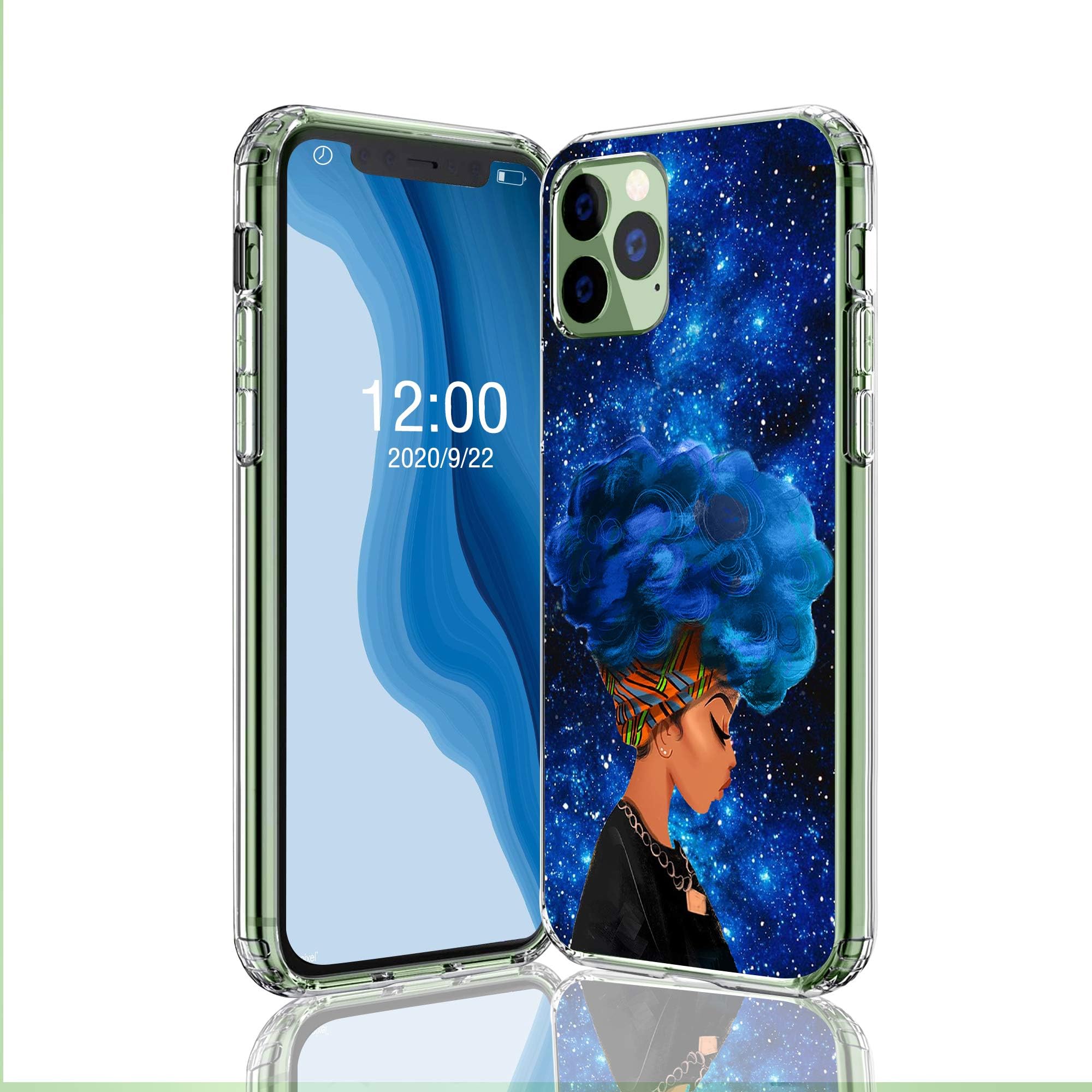 cocomong African American Case Compatible with iPhone 11 Pro Max 6.5" Case Flexible TPU Black Afro Girl with Blue Hair Thin Protective Phone Case for iPhone 11 Pro Max Anti-Drop-Scratch Bumper