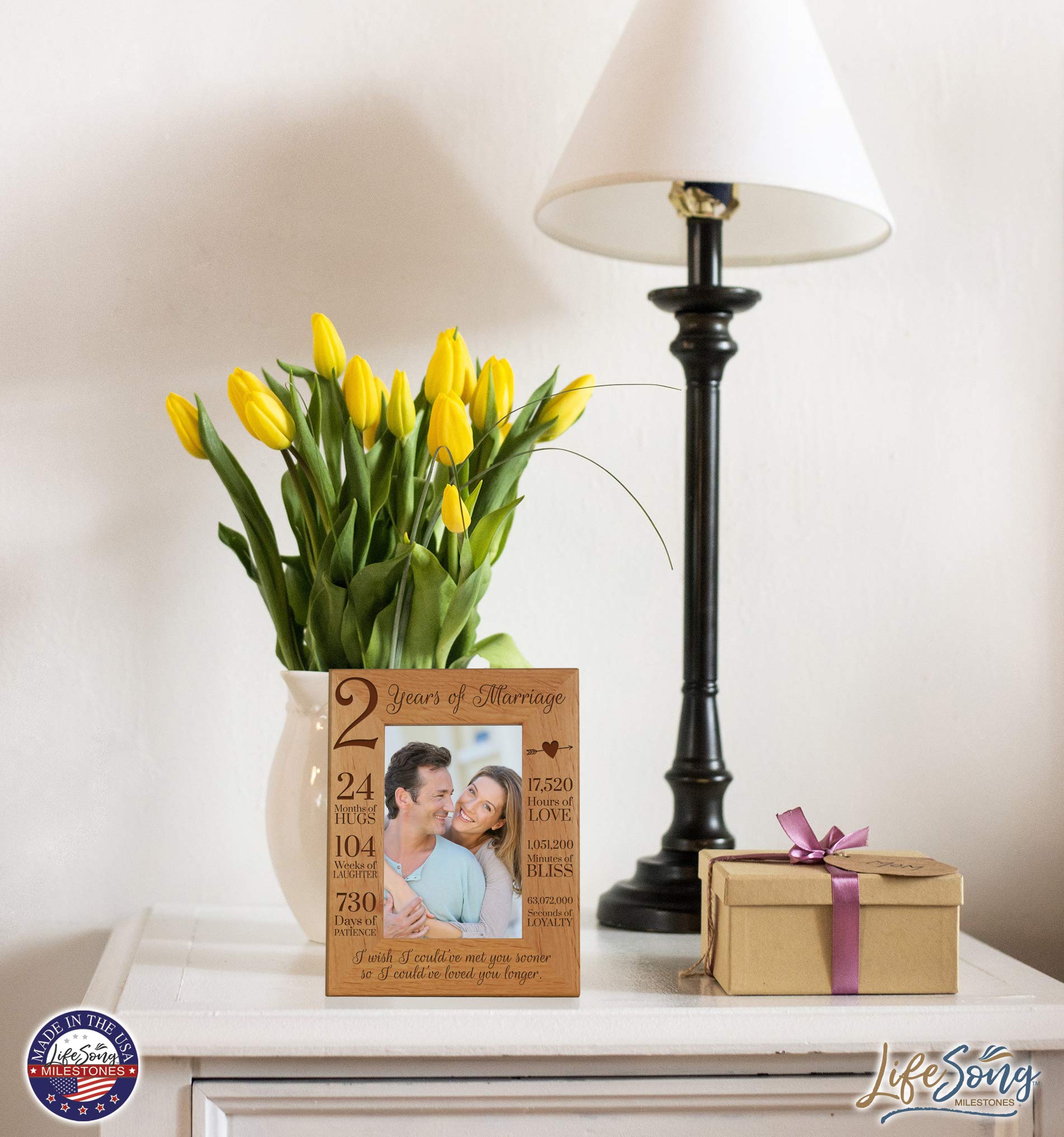 LifeSong Milestones 2nd Anniversary Picture Frame 2 Years of Marriage - Two Year Wedding Keepsake Gift for Parents Husband Wife him her Holds 4x6 Photo - I Wish I Could of met You Sooner (6.5x8.5)