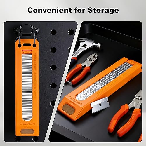 Miniatura 4 de Paquete de 100 cuchillas de afeitar de un solo borde con dispensador, cuchillas raspadoras de acero al carbono, cada hoja mide 1.5 x 0.75 pulgadas,