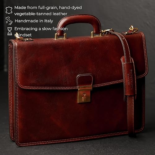 Vista 22 de Time Resistance Leather Briefcase - Italian Handmade Leather Laptop Bag - Handbag for Men - Professional Computer Case