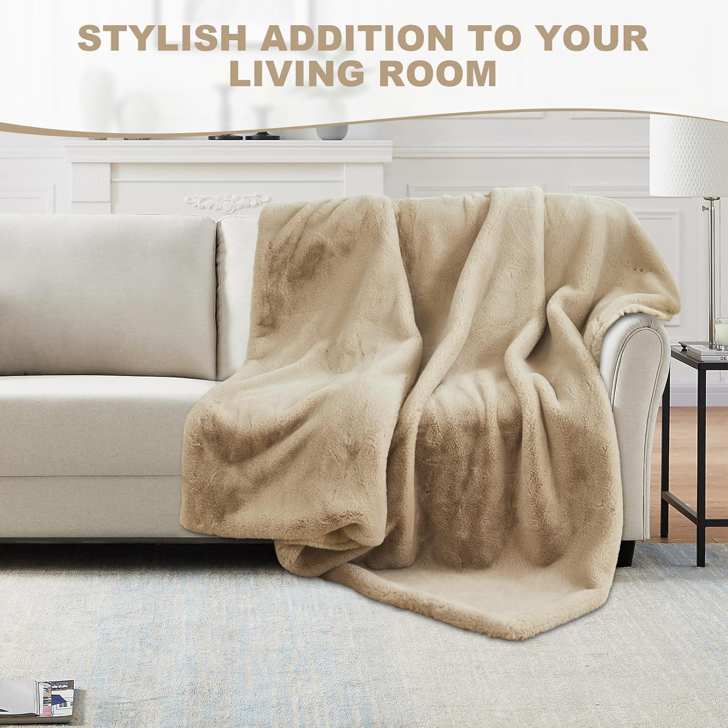 LiveGo Luxury 1000GSM Faux Mink Cashmere Throw Blanket, Super Heavy Warm Cozy Blankets for Couch Bed Sofa, Plush Elegant Soft Reversible Mink Blanket for Living Room Bedroom (Camel, 100x160cm)