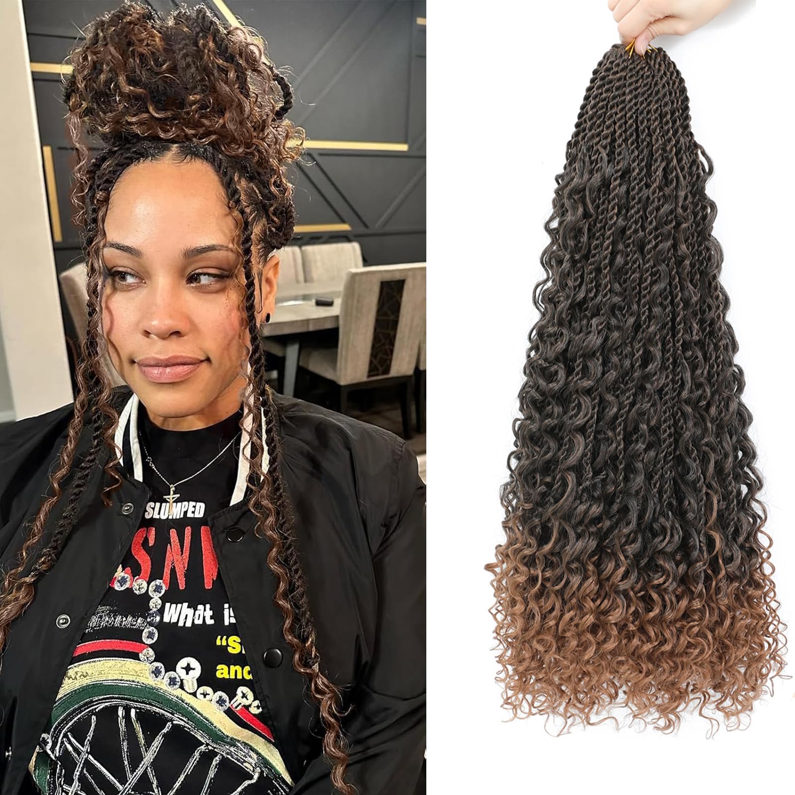 Auxemuen Senegalese Twist Crochet Hair 8Packs Boho Island Twist Crochet Hair with Curly Ends 16Inch Pre Looped Goddess Crochet Twists Hair Extensions for Black Women(TB/30)