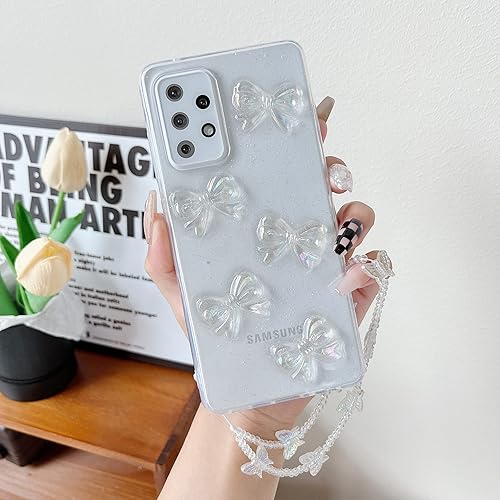 XIZYO Funda para Samsung Galaxy A52A52S 5G bonita purpurina de cristal transparente para niñas y mujeres con correa de muñeca de poliuretano