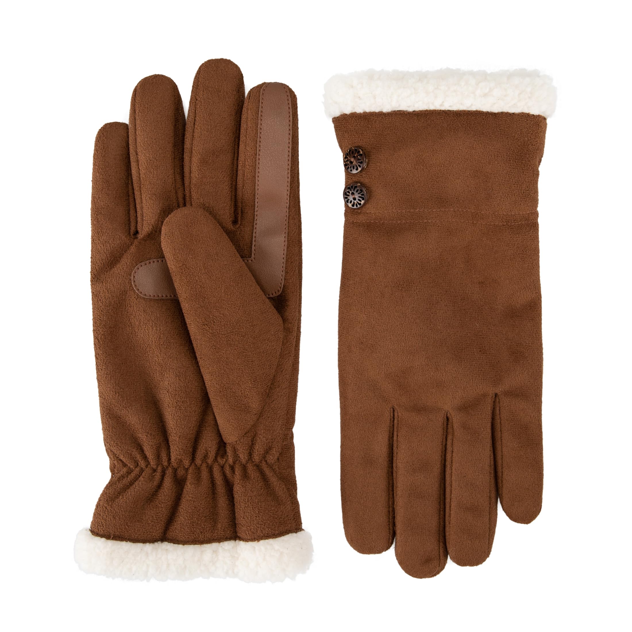 Isotoner Women's Recycled Microsuede Water Repellent Cold Weather Gloves with Sherpasoft Lining, Cognac, L/X-L