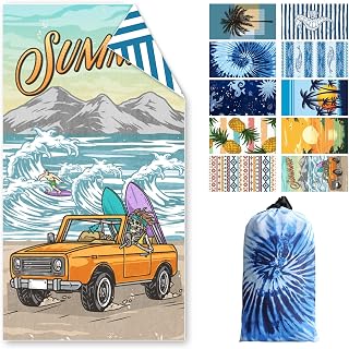 Strandtuch Groß, 180 x 100 cm Doppelseitig Strandhandtuch, Schnell Trocknendes, Weiches, Leichtes, Pflegeleicht, Sandfreies Microfaser Handtücher für Reise Urlaub Schwimmen Camping, mit Tasche