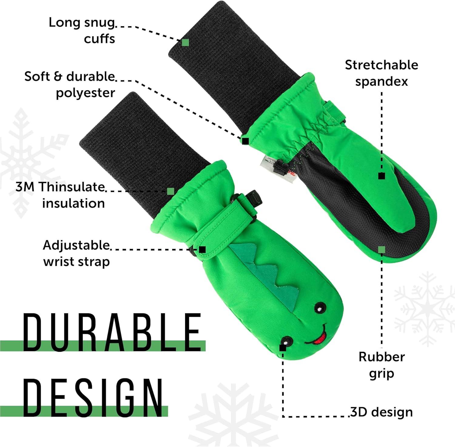 Maplefield Waterproof Kids Gloves with Fun Creatures - Long Cuff Keeps Kids Dry and Warm - Toddler Mittens with Thinsulate - Image 4