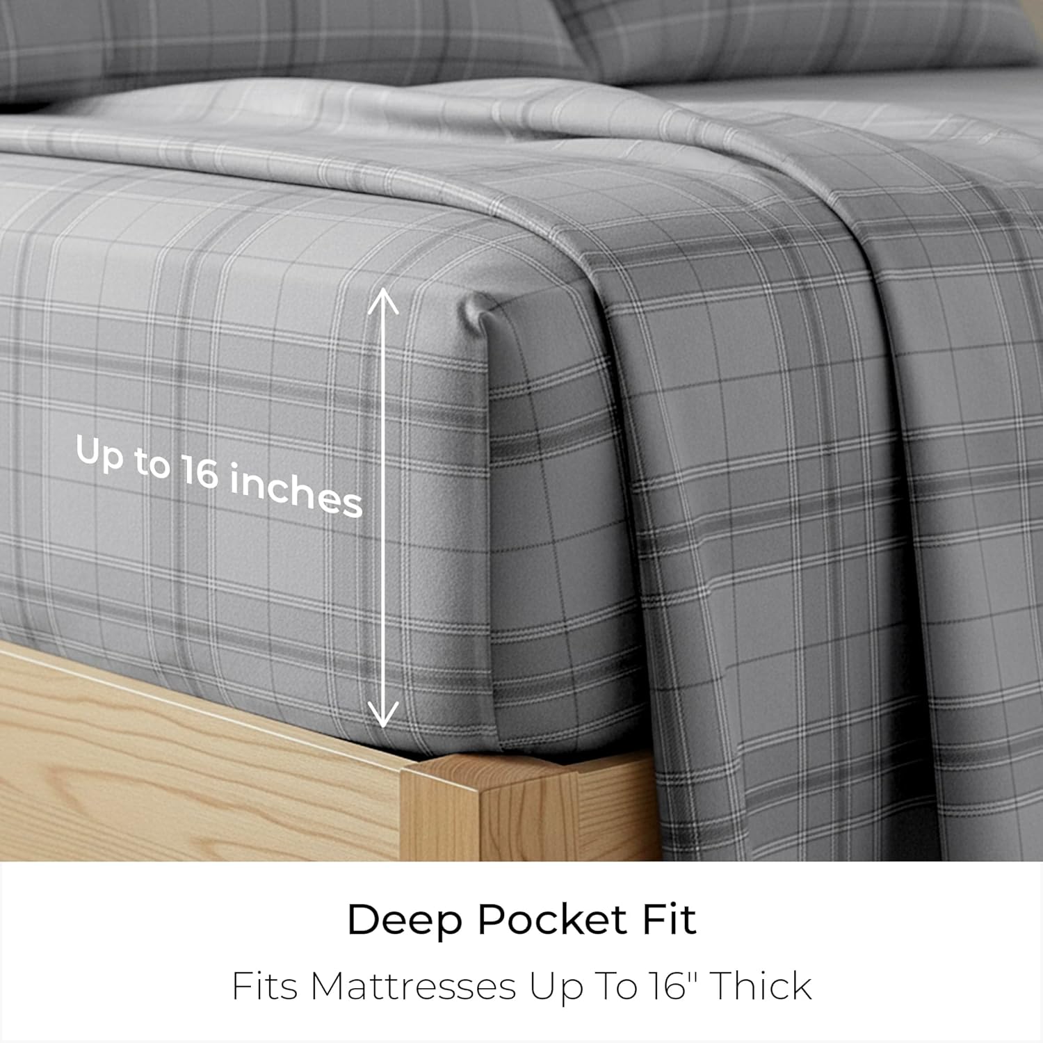 Mellanni Flannel Bed Sheet Set - 4 Piece Luxury 100% Heavyweight 180GSM Cotton - Cozy, Soft & Breathable - Deep Pockets with All-Around Elastic - Warm & Comfortable (California King, Light Gray Plaid)