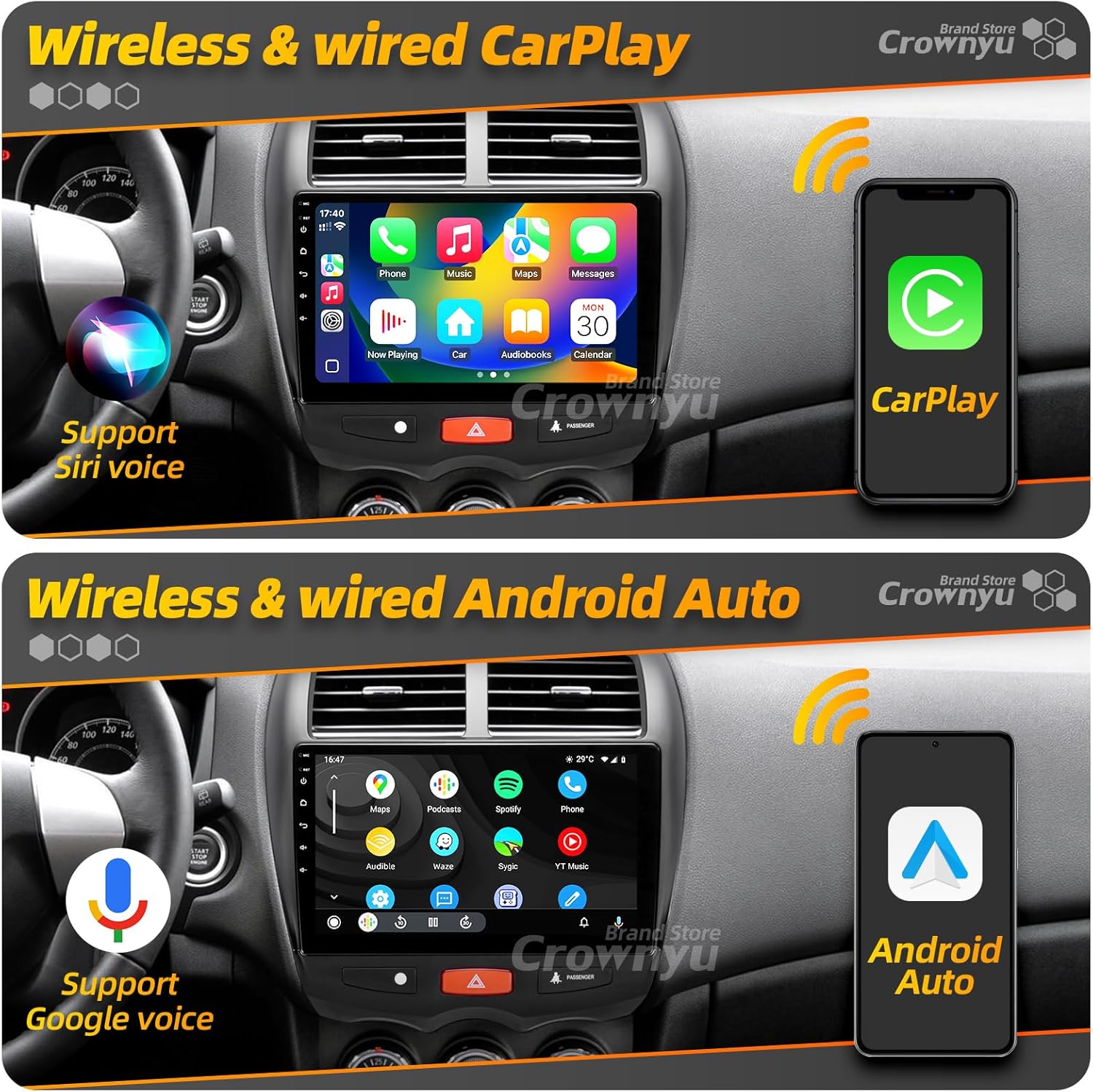for Outlander Sport 2011-2017 Radio Compatible with Wirelessly Carplay Android Auto Upgrade Car Stereo Bluetooth Navigation GPS 1280X720 TouchScreen FM WiFi Media Player Backup Camera HeadUnit