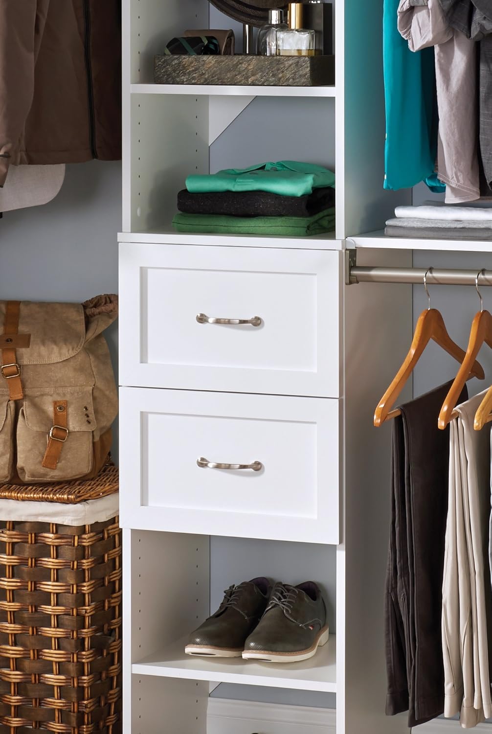 ClosetMaid SuiteSymphony Wood Closet Drawer, Add On Accessory, Shaker Style, For Storage, Closet, Clothes, 16.65” x 9.96” Size for 16 in. Units, Pure White