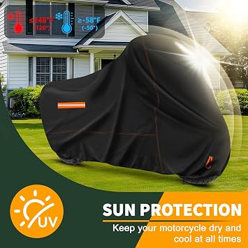 Enzeno Motorcycle Cover 210D Oxford Fabric Motorcycle Covers Waterproof Outdoor Windproof Dustproof Moped Cover with snap Fastener 245x105x125cm Motorcycle tarp Motorbike Cover Black