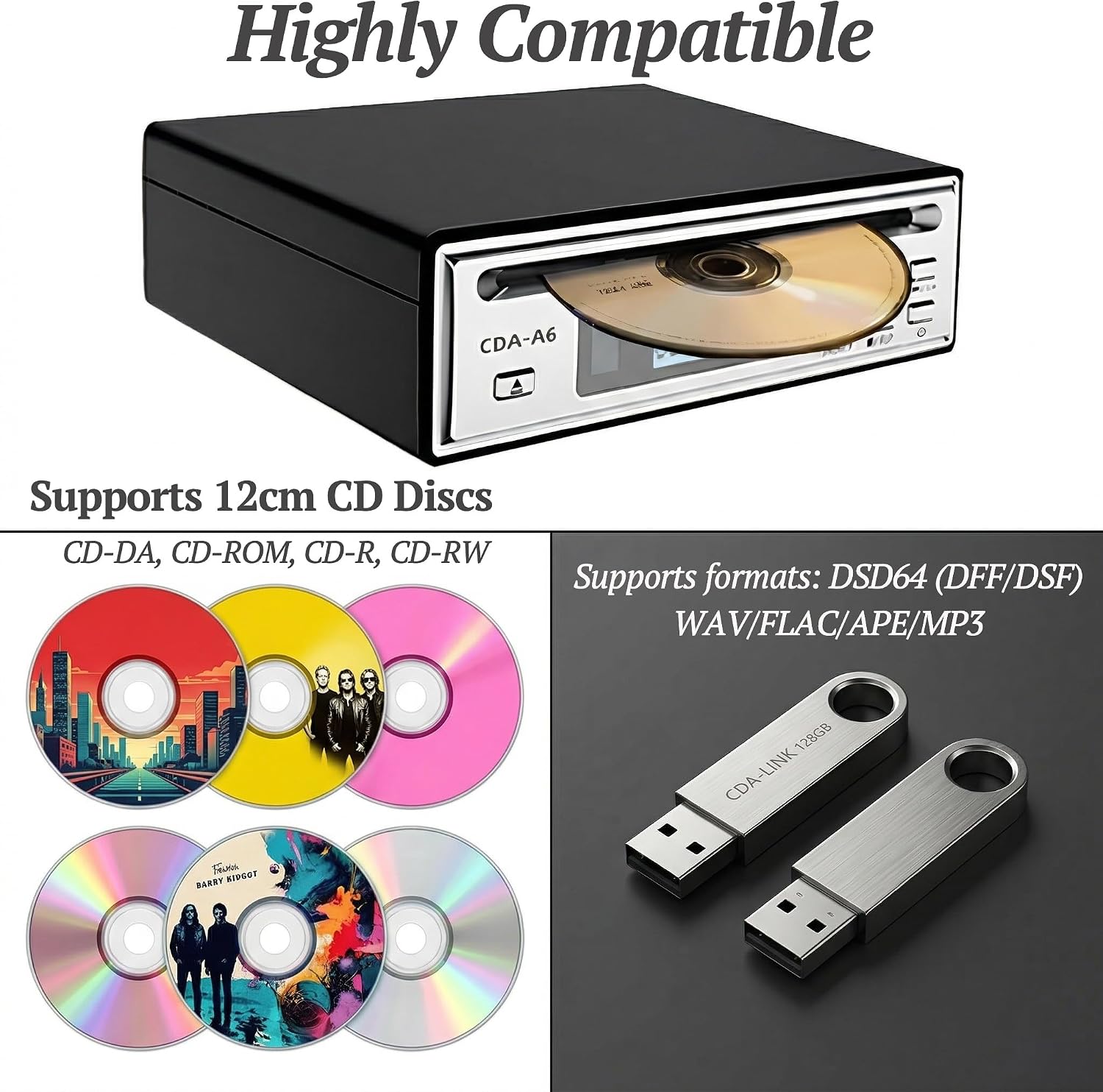 CDA-A6 Hi-Fi Bluetooth CD Player & CD Ripper, Portable CD Player USB CD Ripper for Home Stereo System & Car, Optical & 3.5mm AUX Outputs