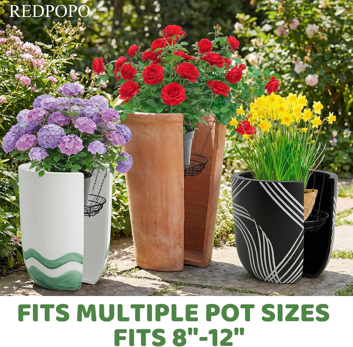 Adjustable Planter Insert for Large Pots 12-18 Inch, Stainless Steel Plant Riser with 4 S Hooks & Chains, Pot Filler for Tall Planters to Reduce Soil,Rust Proof Plant Pot Riser for Pots image 3