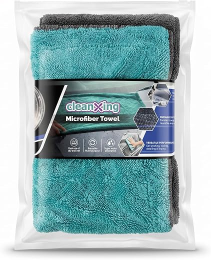 CleanXing 1200 GSM Microfiber Cleaning Cloth for Car (40x60cm) | Ultra Thick Twisted Loop Dual Sided Towel | Lint-Free Sup...