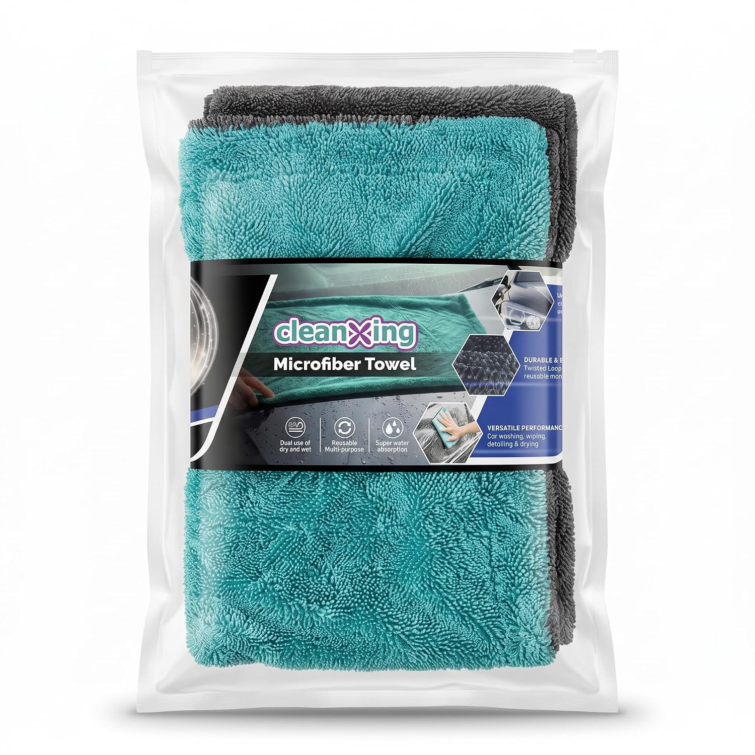 CleanXing 1200 GSM Microfiber Cleaning Cloth for Car (40x60cm) | Ultra Thick Twisted Loop Dual Sided Towel | Lint-Free Sup...