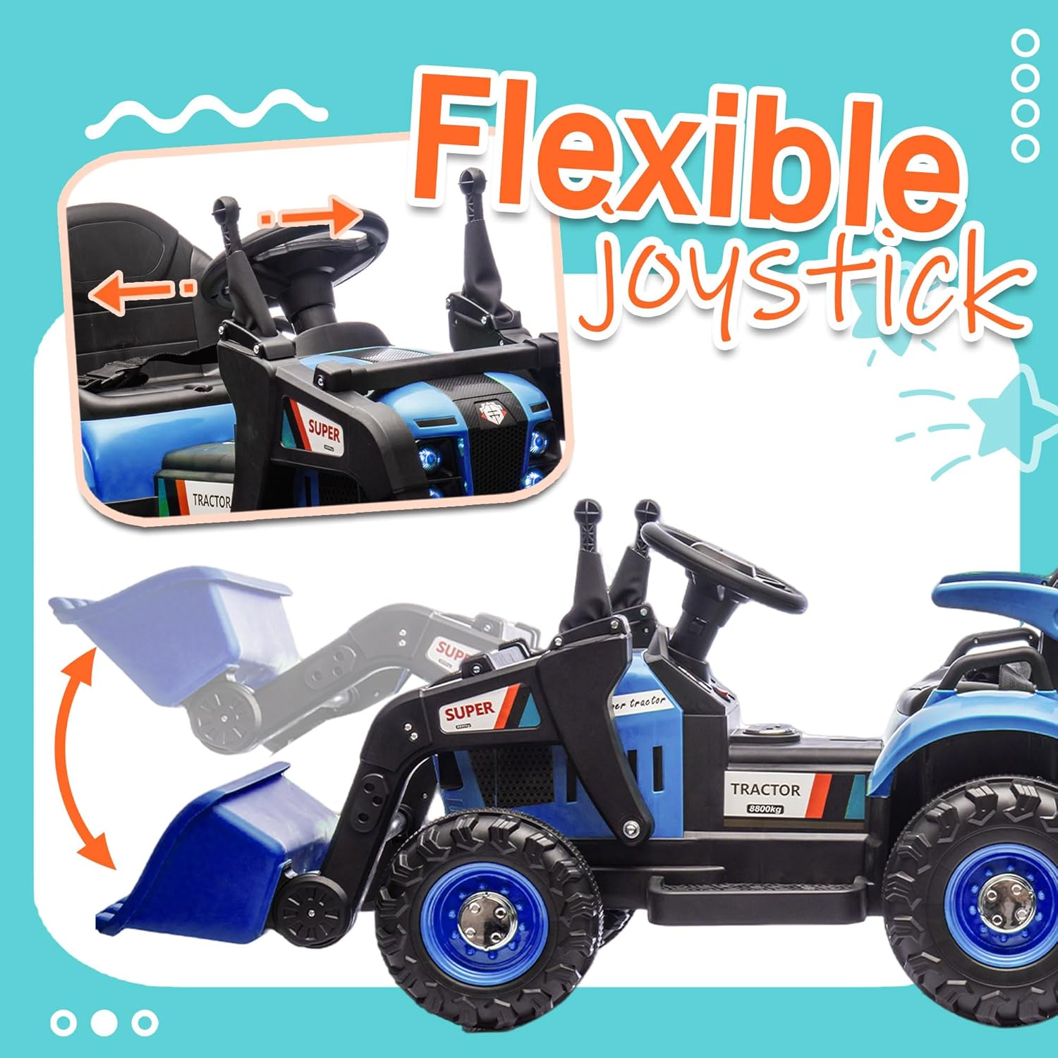 24V Ride on Excavator with 4-in-1 Construction Attachments (Excavator, Dump Truck & Bulldozer), Ride on Tractor w/Remote Control, Swivel Seat, Power Wheels Kids Electric Vehicles (Blue)