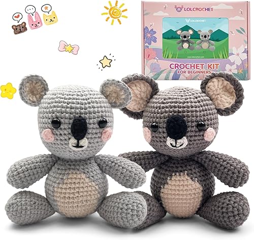 LOLCROCHET Koala - Kit de ganchillo para principiantes intermedios, juego de iniciación de animales de pareja con video paso a paso y tutorial de