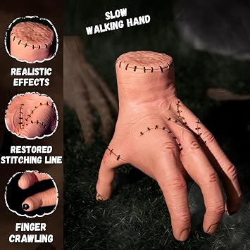 Halloween Animatronics Thing Hand Decorations, Sound Activated Wednesday Crawling Hand with Creepy Sound Scary Walking Zombie Hands for Indoor Outdoor Yard Halloween Party Decor Haunted House Props