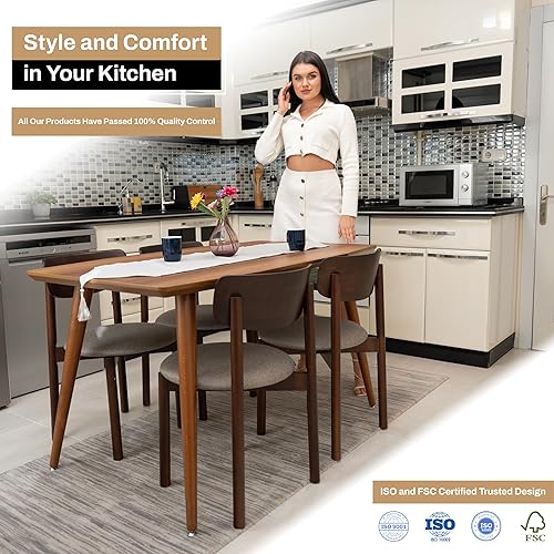 Miniatura 5 de BISCHAIR - Juego de 6 sillas de comedor de madera tapizadas de mediados de siglo modernas para muebles de habitación con diseño ergonómico duradero