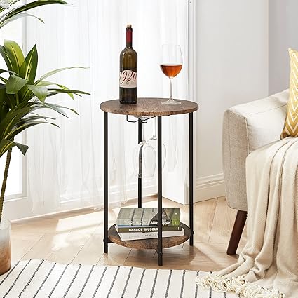 Round End Side Table 2-Tier with Storage Shelf