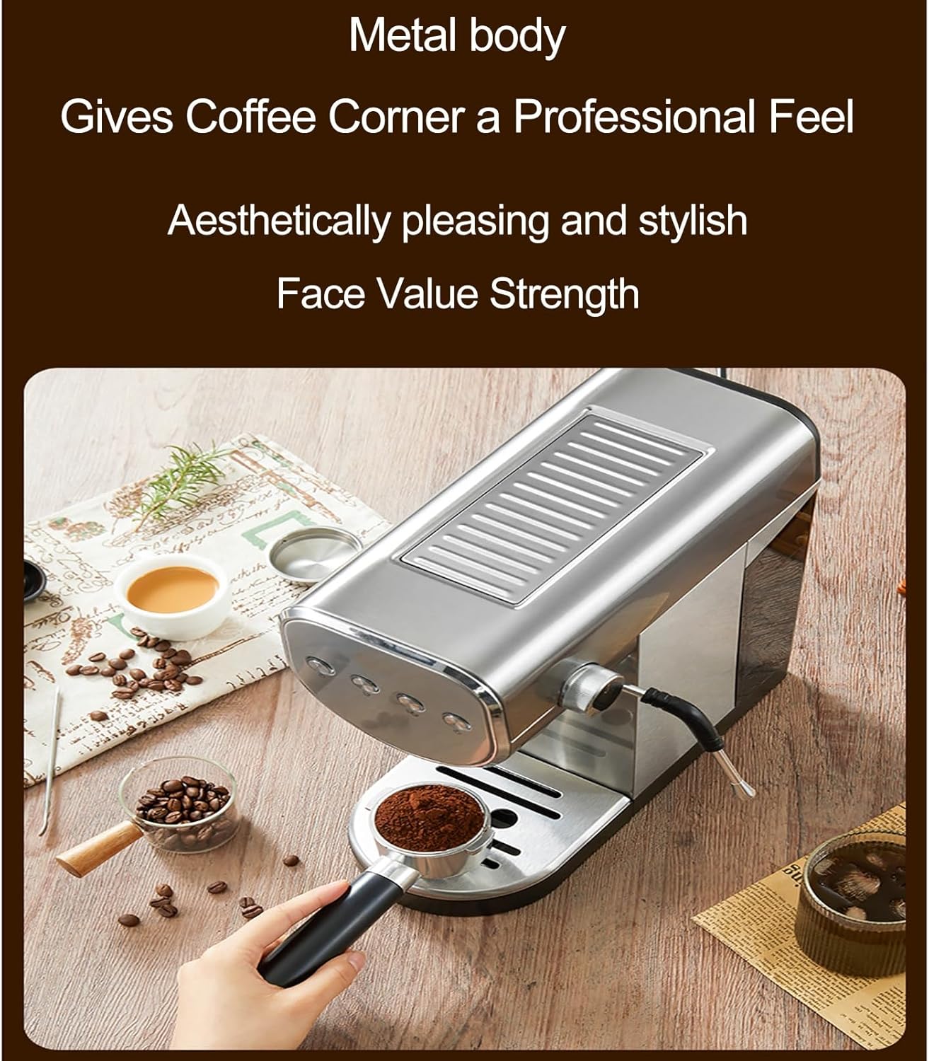 Small Semi-Automatic Coffee Machine for Home Use, with Milk Froth Steam Wand, 20 Bar High Pressure Extraction, Cappuccino Machines for Home, Small Espresso Maker, Espresso Machine
