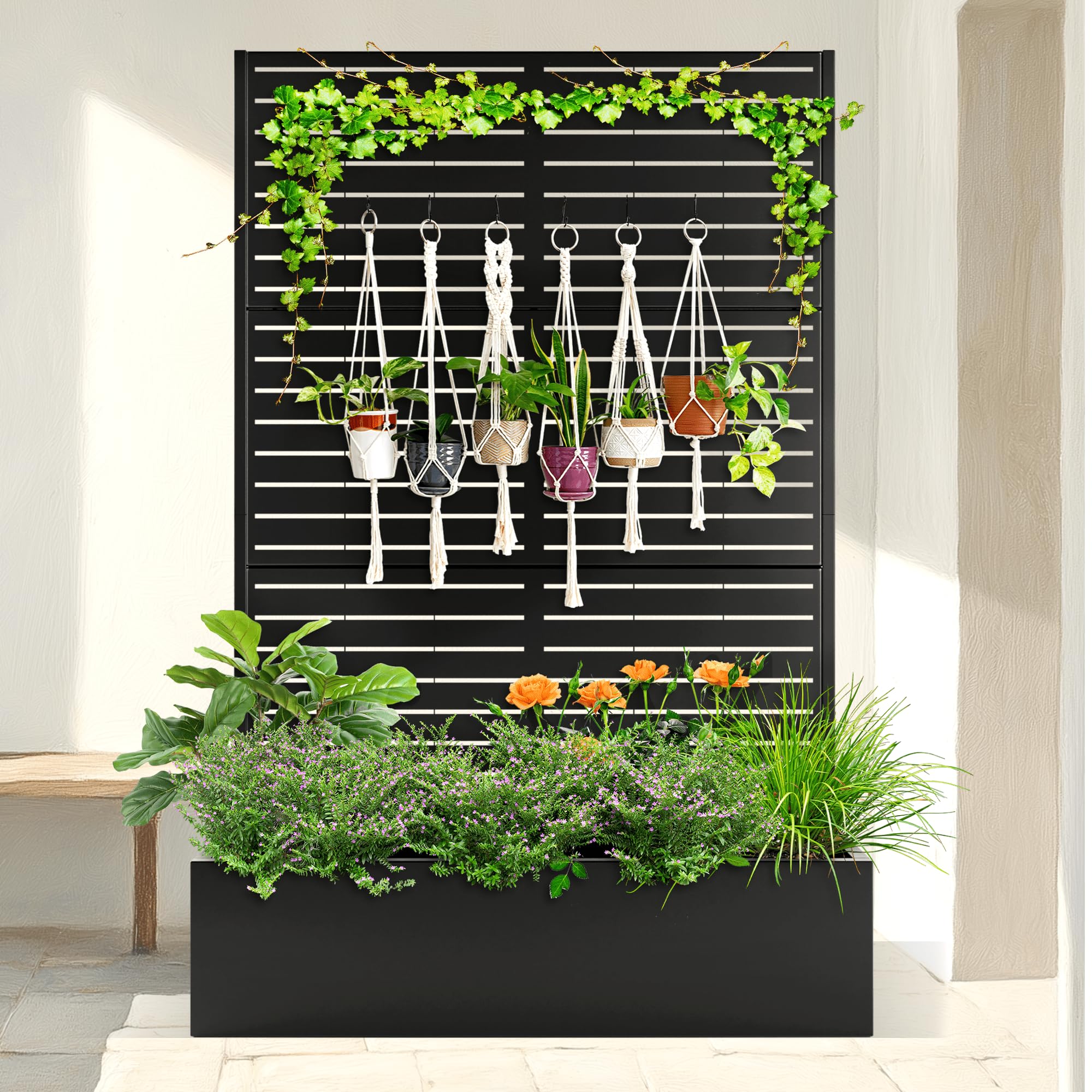 Amazon.com: TUYOHW Metal Planter Box with Trellis, Raised Garden Bed with  Privacy Screen, Outdoor Planter Box for Climbing Plants, Vine Support  Flower Bed with Drainage Holes for Garden, Patio, Balcony : Patio,