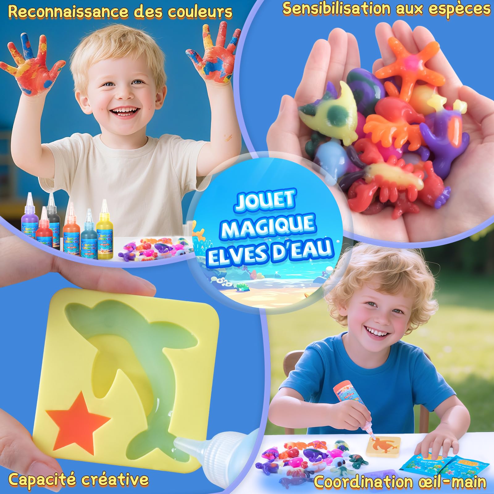 Thedttoy Elfe Magique de l'eau Changeant de Couleur,Magic Water Elf,22 PCS Aqua Gelz Kit,Aqua Sprite pour Enfants,12 Figures d'animaux Marins,Cadeau Créatif et Manuel pour Fille de 3 Ans et Plus