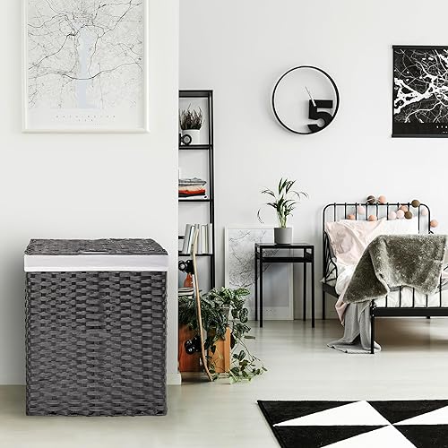 Miniatura 4 de Seville Classics Cesta de Lavandería Portátil Tejida a Mano Premium con Asas de Transporte, Almacenamiento Doméstico para Ropa, Ropa de Cama,