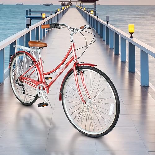 Miniatura 7 de MICARGI Bicicleta híbrida de 2426 pulgadas para adultos, bicicleta híbrida de ciudad de 17 velocidades, marco de acero, bicicleta de viaje para