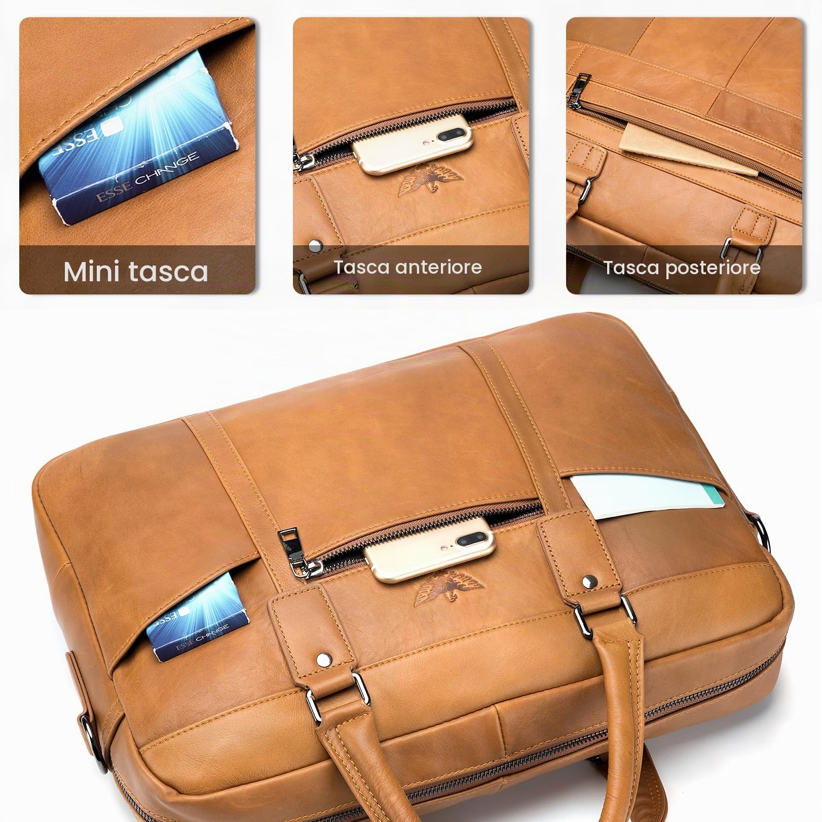 BAGZY 24 OreUomo Ventiquattrore Pelle Porta PC 15.6 Pollici Borsa Lavoro Portadocumenti Uomo Business a Tracolla Regalo