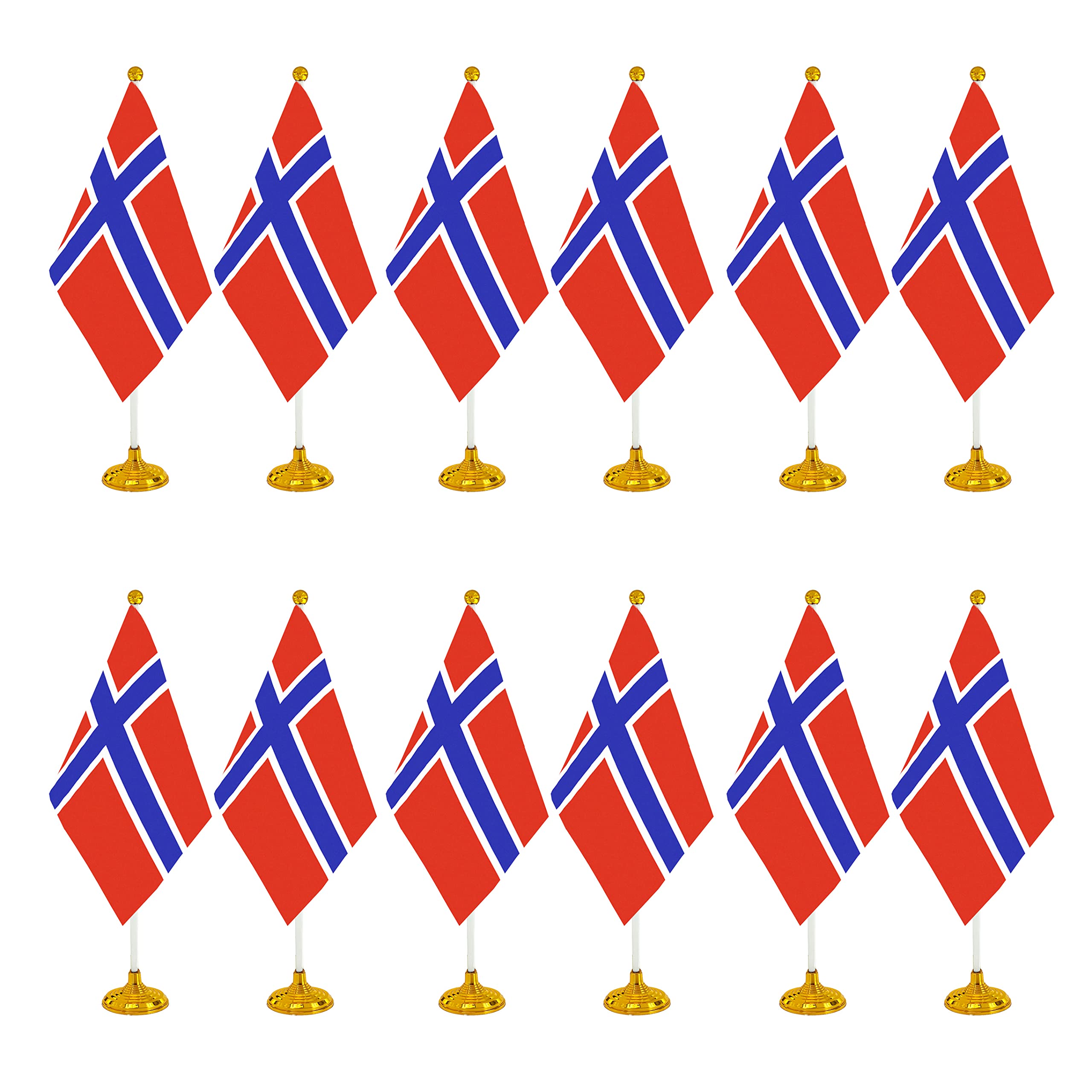 WXTWK 12 Pack Norway Flag Norwegian Desk Flag Small Mini Norwegian Table Flags With Stand Base,Home Office Festival Events Celebration Decorations