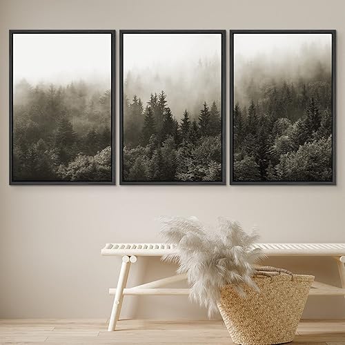 Miniatura 4 de SIGNWIN Lienzo enmarcado para pared, juego de decoración de guardería de bosques, niebla y niebla sobre bosque de pinos azules, naturaleza, arte