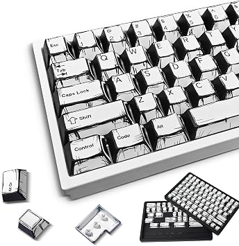 Retro PBT Keycaps - White Japanese Manga Keycaps Set, 141 Keys Cherry Profile Dye-Sub Custom Keycap, Minimalist Style Key caps for 60%, 65%, 75%, 100% Cherry MX Mechanical Keyboard