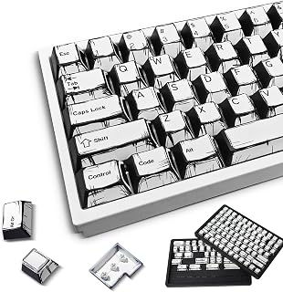 Retro PBT Keycaps - White Japanese Manga Keycaps Set, 141 Keys Cherry Profile Dye-Sub Custom Keycap, Minimalist Style Key caps for 60%, 65%, 75%, 100% Cherry MX Mechanical Keyboard