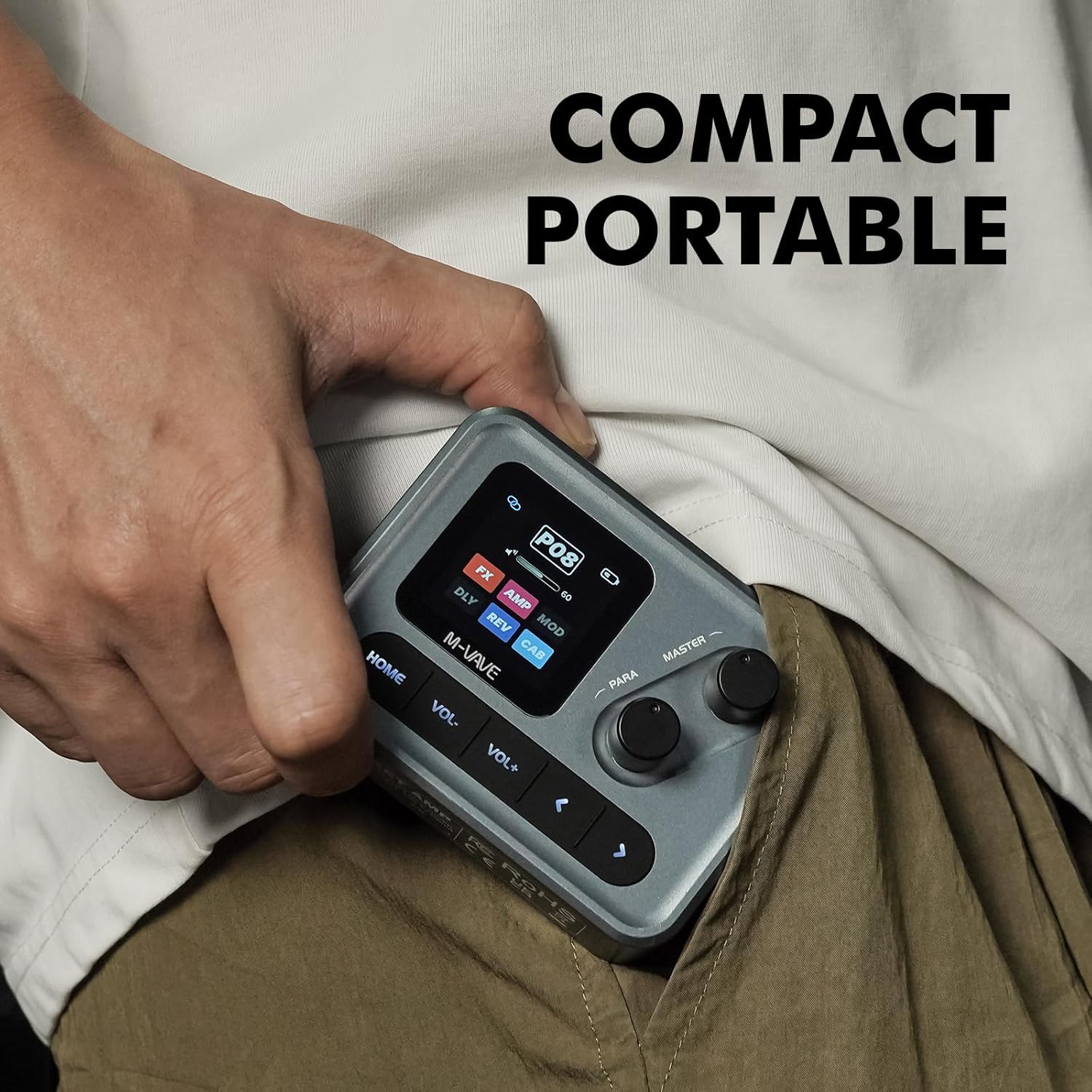 M-VAVE Pocket AMP Effect Pedal Guitar Bass 6 Modules 80+ Built-in Presets Acoustic Effects Chorus Delay Reverb IR CAB Modulation Tremolo Stereo TRS USB Type-C Audio Interface LOOPBACK Recordable