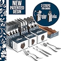 Vista 4 de Exquisite Juego de cubiertos de plástico plateado resistente, 300 unidades, para fiestas, soporte para utensilios para encimera de cocina, 100