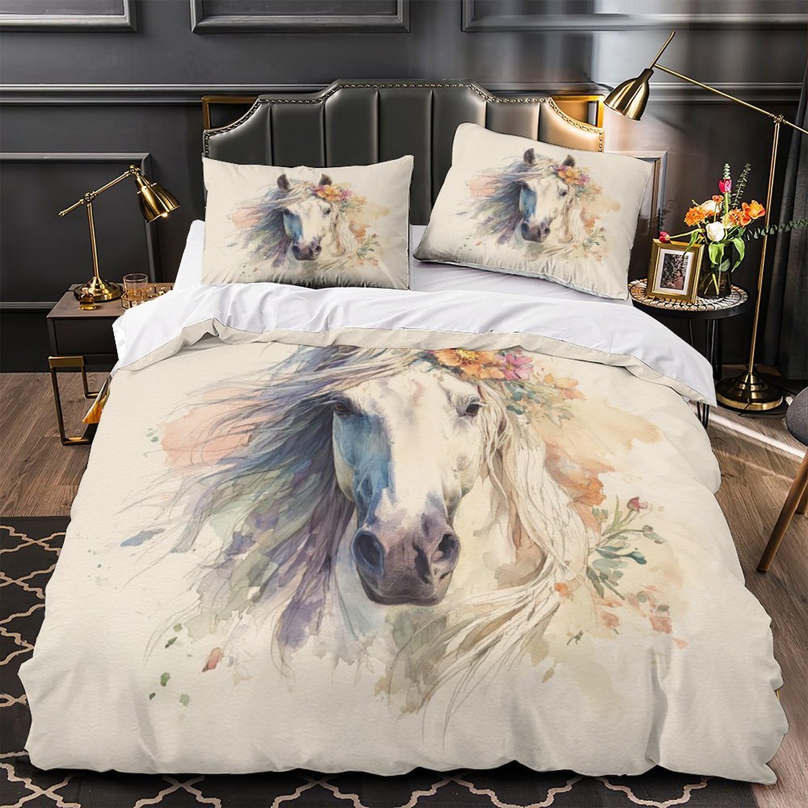 Housse de Couette Fleurs Aquarelle Cadeau Idéal pour Lit Enfants et Ados