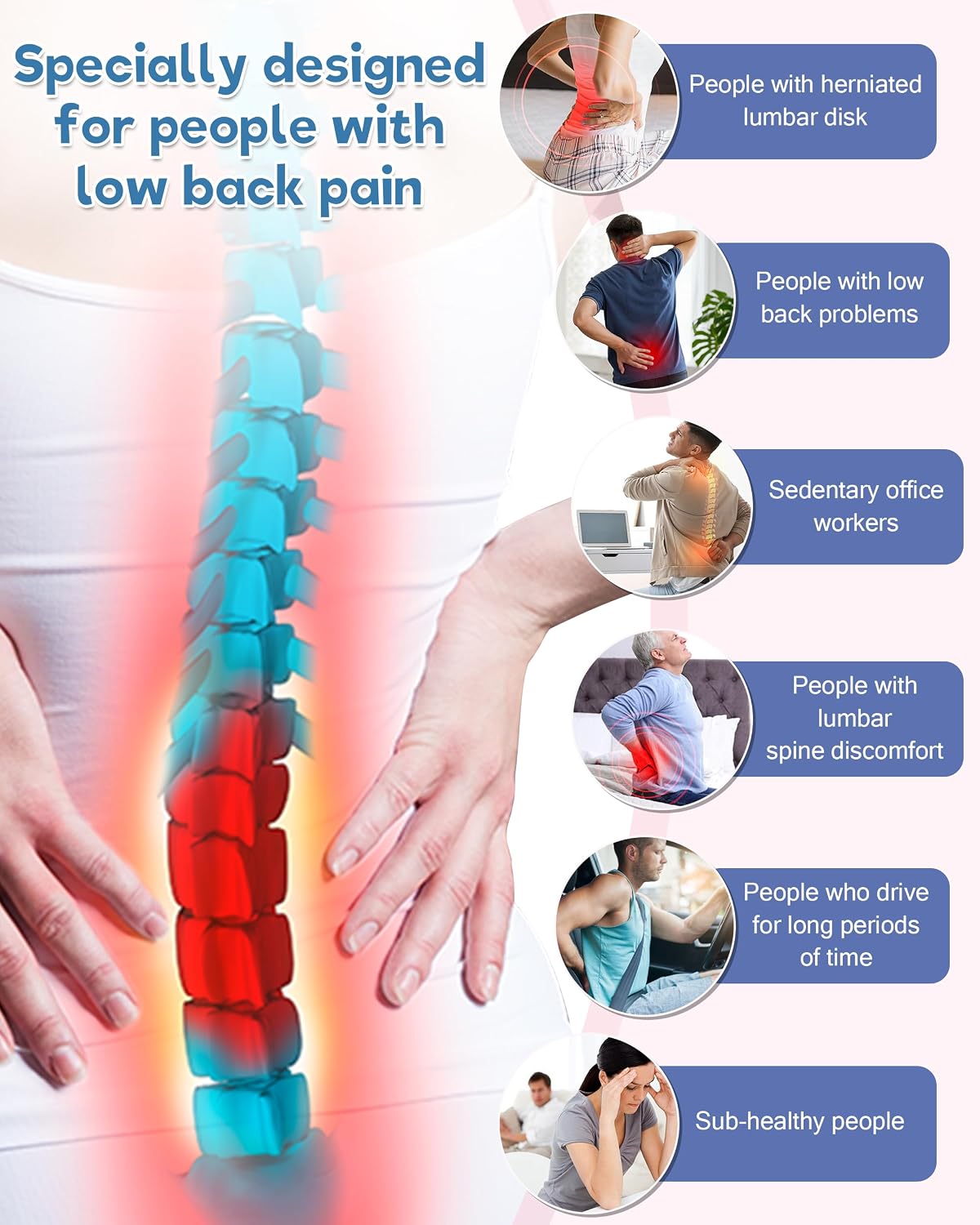 SPRING SEAON Lumbar Support Pillow for Bed Sleeping - Lower Back Hip Pain Relief Lumbar Support Pillow Herniated Disc Relief Products Ergonomic Design of Cool Fabric Memory Foam Cushion（Purple）