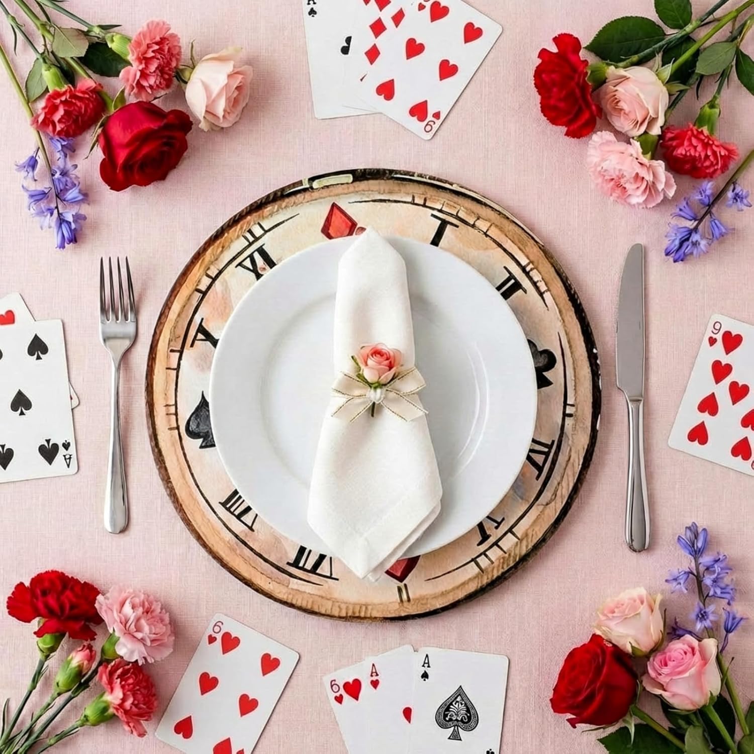 Tinlade 50 Pcs Wonderland Tea Party Placemats 9.8 Inch Disposable Paper Round Clock Place Mats Retro Theme Party Supplies for Wedding Dinner Wonderland Theme Table Decoration