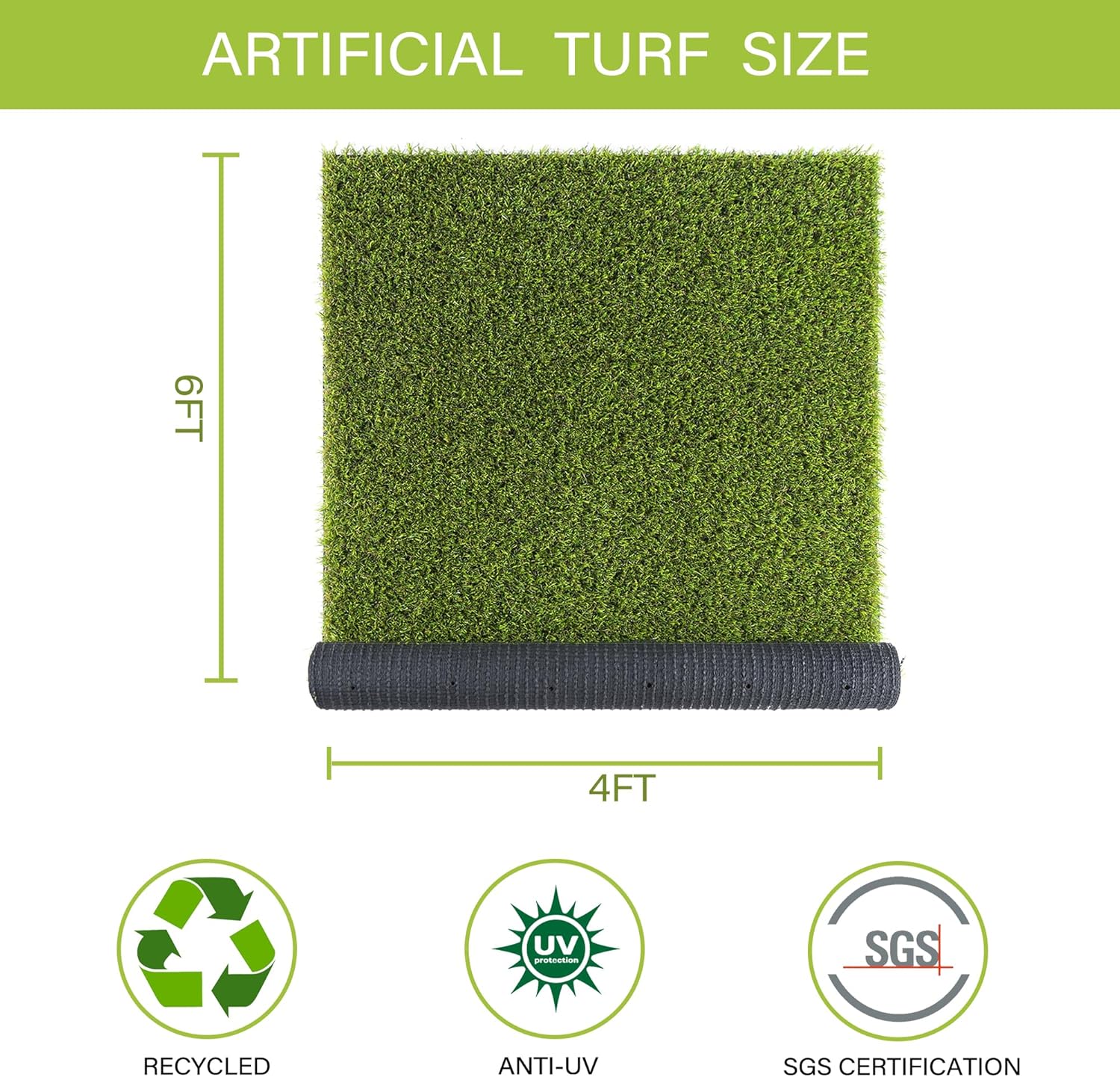 SUNTURF Dog Grass Pads 4 x 6 FT, 0.8 Inch High Pile Artificial Grass Pads for Dogs Potty, Fake Grass Rug Indoor Outdoor Lawn Landscape for Garden Turf Mat for Dogs Training