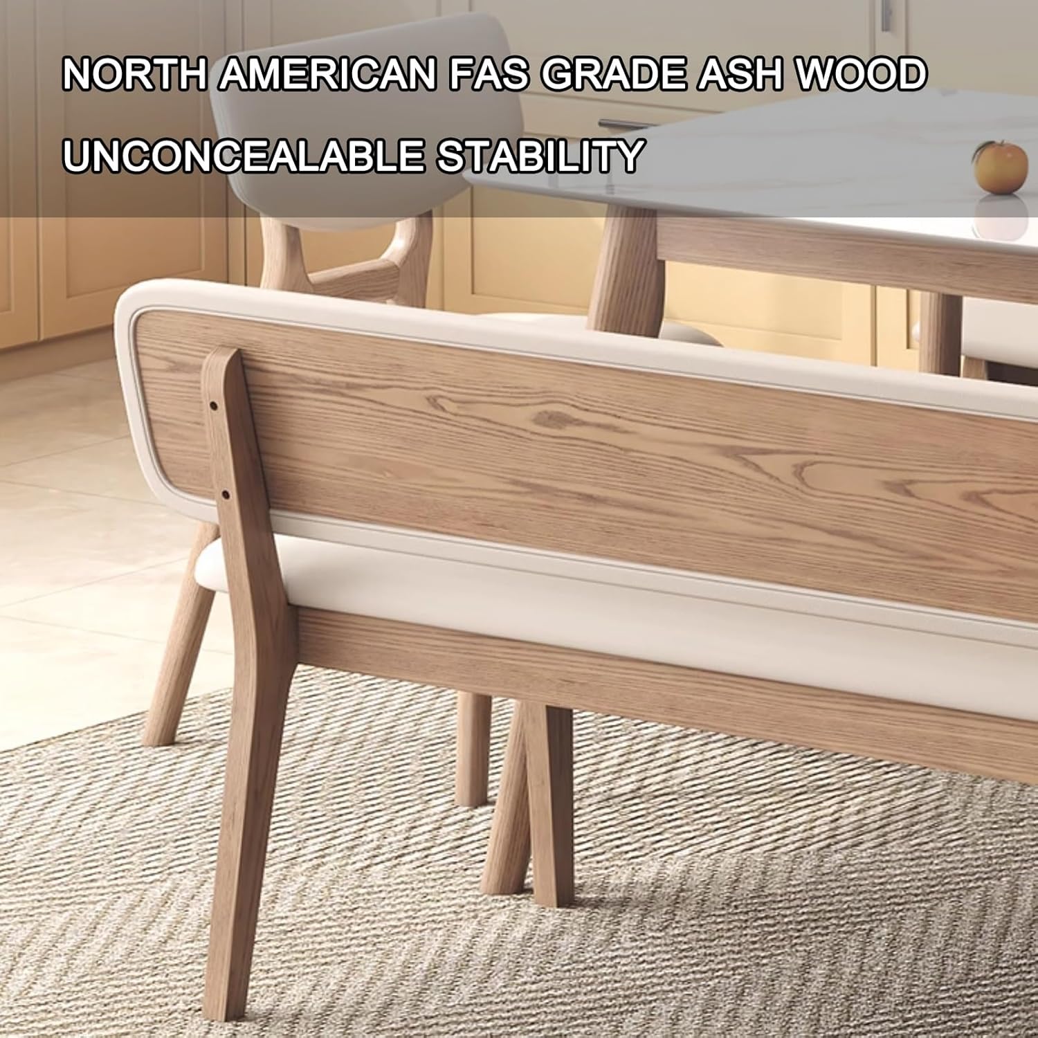 Wooden Dining Bench with PU Leather Exterior, Farmhouse Indoor Kitchen Table Benches, Solid Wood Entryway Bench with Backrest, Bedroom Bench, Kitchen, Tea Room, Living Room, Balcony, Easy Assembly(Woo