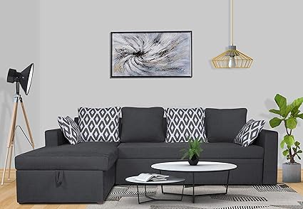 Adorn India Straight Line 5 Seater Corner Cum Bed Rhombus Left Hand Side (Grey)