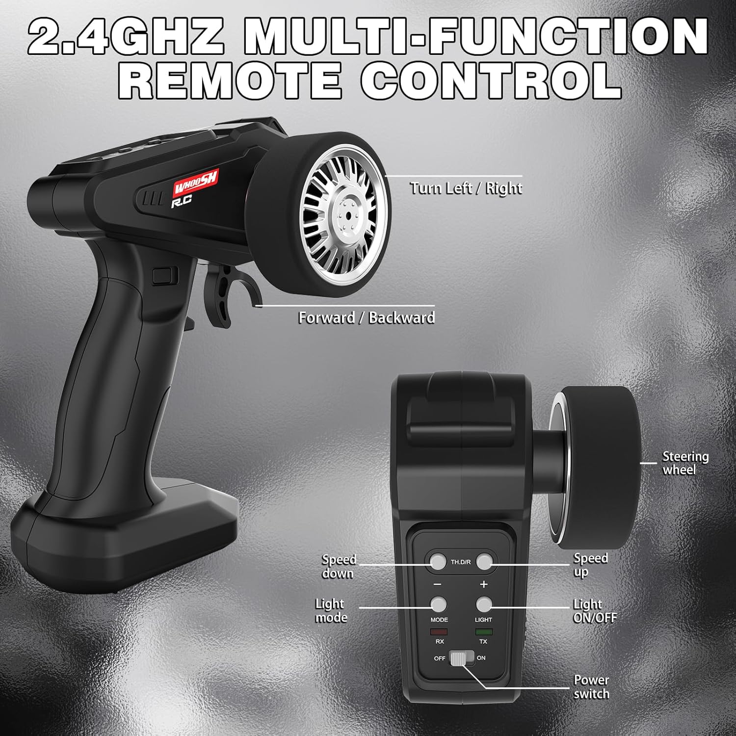 RC Drift Car 1:16, 2.4GHz 4WD Remote Control Car, 30+KM/H High Speed Drifting RC Cars with LED Lights Two Batteries and Drift Tires Racing Cars for Adults Boys Kids, Black