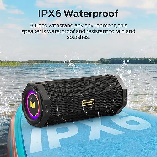 Miniatura 5 de Monster Altavoz S200 Altavoz Bluetooth portátil inalámbrico, tiempo de reproducción 24 horas, IPX6 impermeable, sonido estéreo de 50 W, Bluetooth