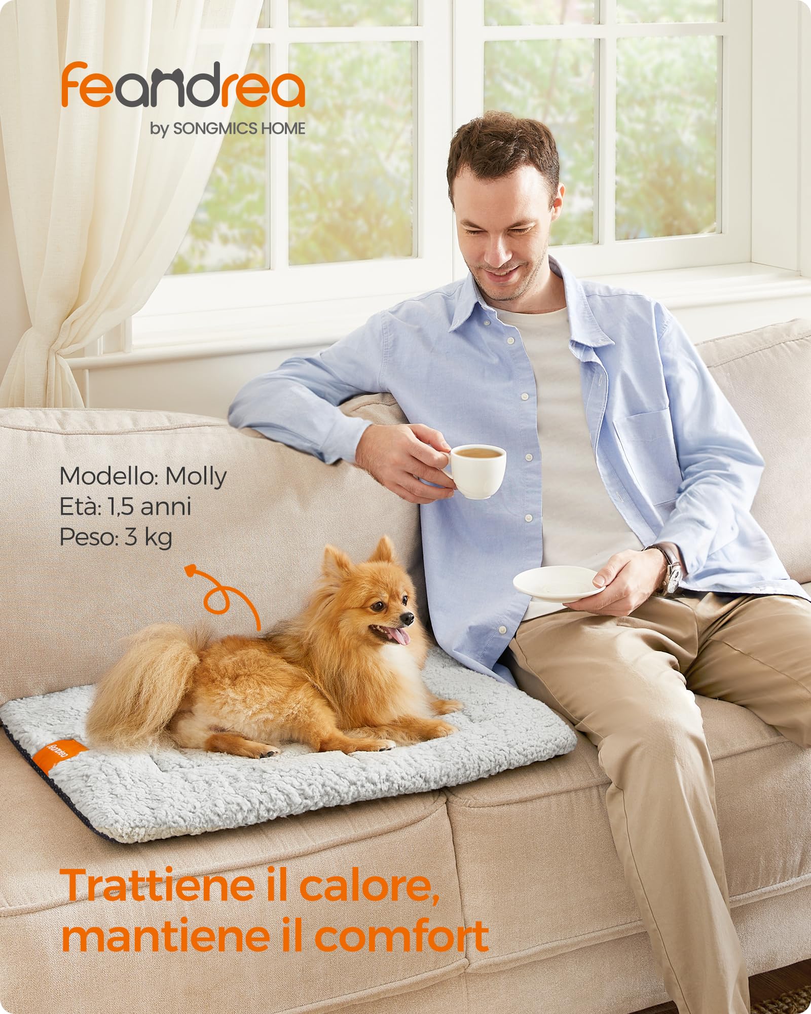 Feandrea Tappeto Caldo per Cani e Gatti, Materasso per Gabbia, Letto Coperta per Cani e Gatti, 60 x 45 cm, S, Lavabile in Lavatrice, Asciugabile, Antiscivolo, Grigio Tortora PPB001G01