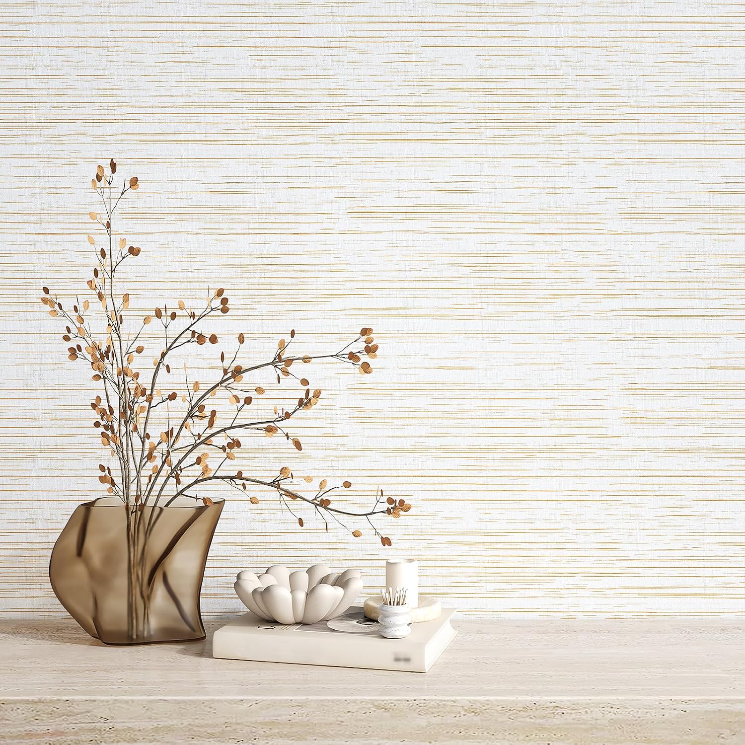 VEELIKE Gold White Grasscloth Peel and Stick Wallpaper Textured Grasscloth Wallpaper for Bedroom 15.7''x118'' Removable White Linen Wallpaper Prepasted White Contact Paper for Walls Cabinets Drawers