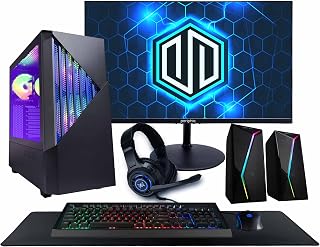 Periphio Reaper Gaming PC, AMD Ryzen 5 5500 up to 4.4GHz with Radeon RX 6500 XT 4GB GPU (Gaming Optimized), 16GB RAM, 1TB SSD, WiFi, Windows 11 Desktop, Black, Full Battlestation