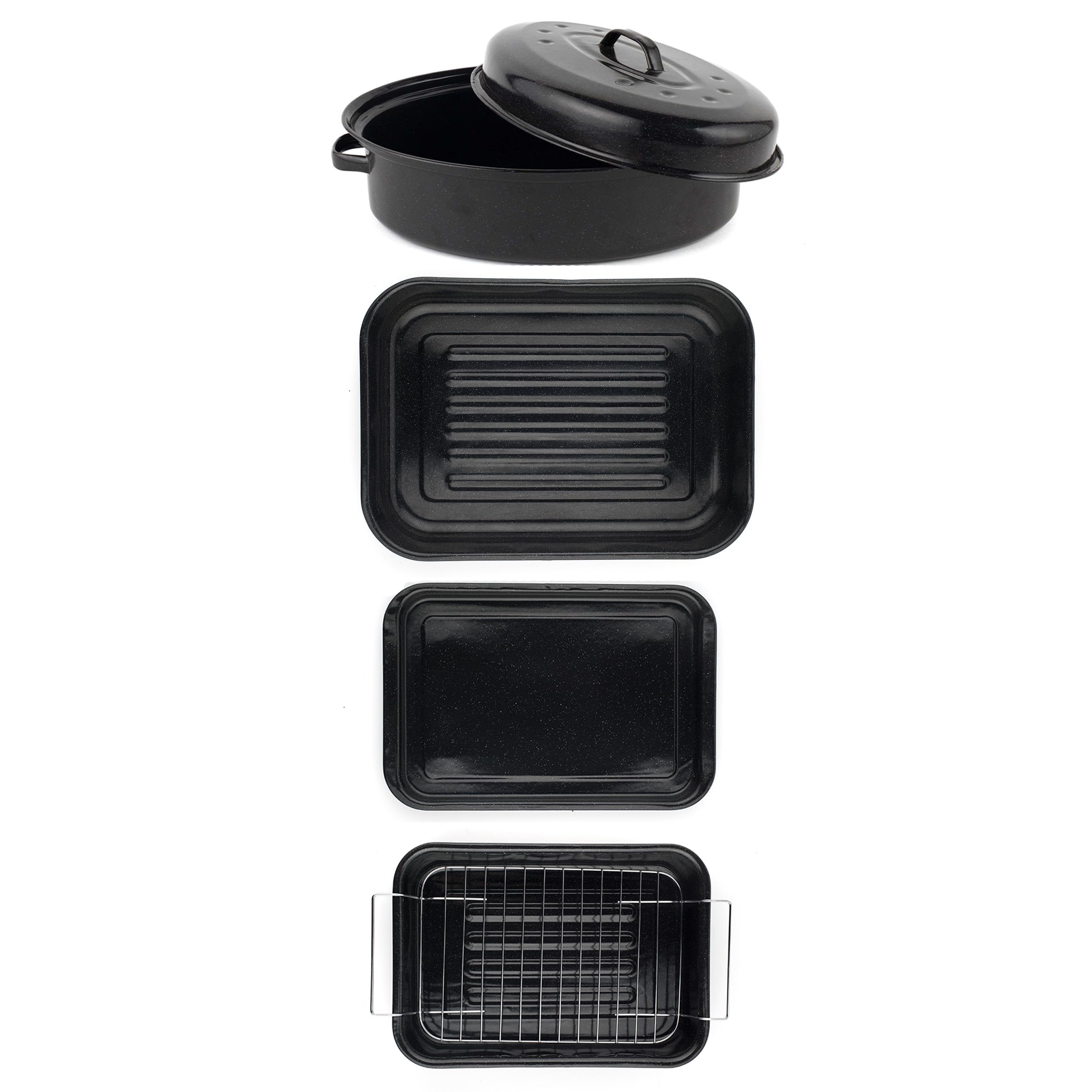 Russell Hobbs COMBO-8074A Romano Vitreous Enamel Roasting Oven & Baking Tray Set of 4, Dishwasher Safe, Non-Stick Roaster & Rack, Deep Roasting Tin, Baking Tray & Self Basting Roaster with Lid — image 1