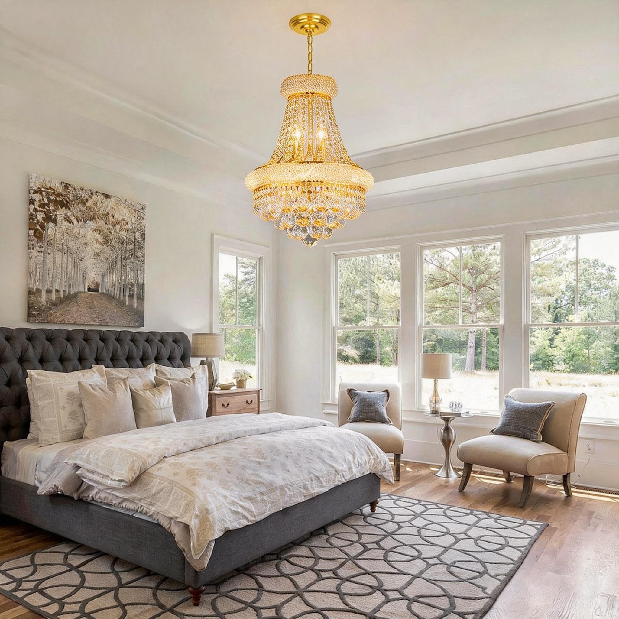 Lampadario in cristallo oro con cristalli K9, illuminazione lussuosa stile imperiale a 6 luci Ideale sopra il tavolo da pranzo, in soggiorno, camera da letto e cucina