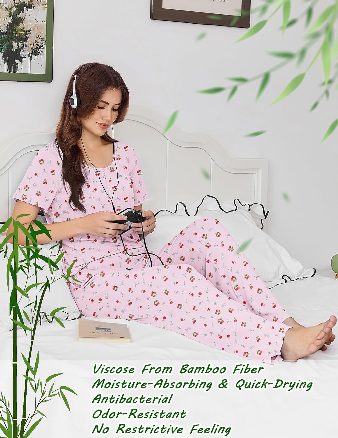 Ekouaer Womens Pajama Sets Viscose from Bamboo Top With Pants Lounge Set image 5