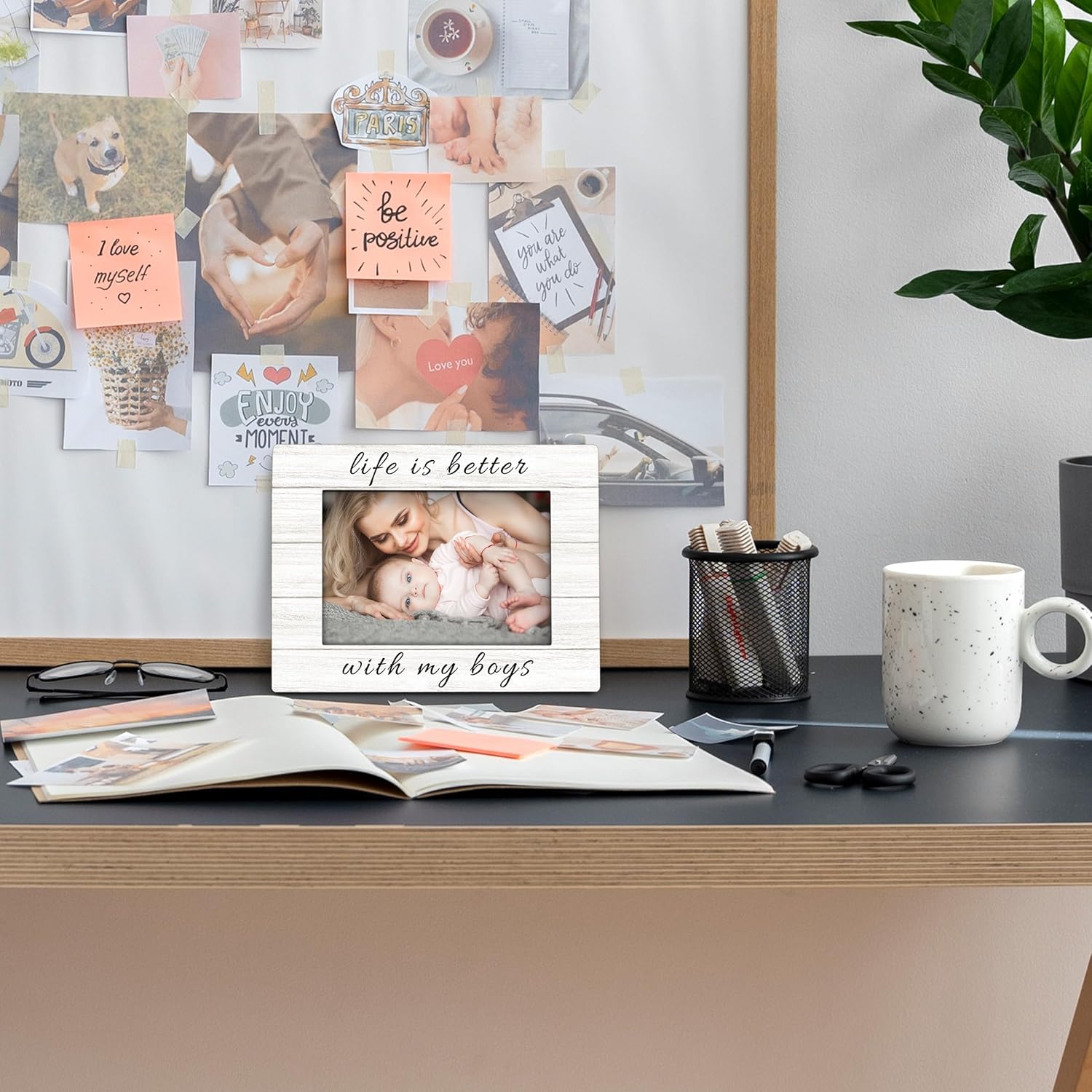 Mom Son Picture Frames 4x6, Mother And Son Wooden Picture Frames, Boy Mom Dad Gifts, Mother Father Christmas Birthday Gifts From Sons, Life Is Better With My Boys Photo Picture Frame for Table Desk - Image 4